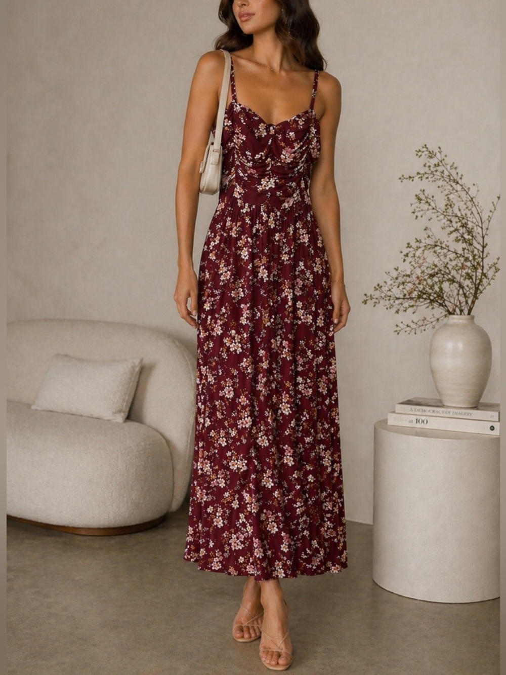 American Eagle Dark Floral Maxi Dress Ruched Boho Whimsigoth Sundress NWT Small